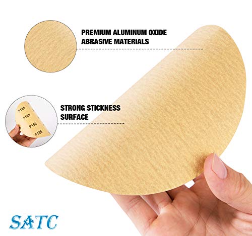 S SATC 100 PCS PSA Sanding Discs 6 Inch Adhesive Backed Sandpaper 180 Grit Sander Attachment for Drill Self Stick Aluminum Oxide Round Automotive Sandpaper with Sticky Back - style: 180 Grit