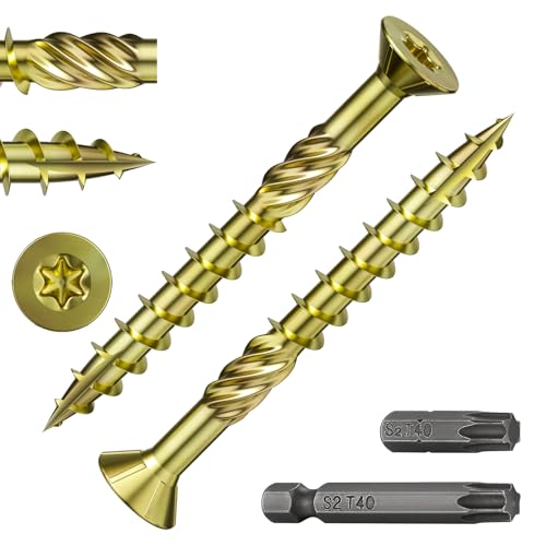 Wensilon 5/16 * 3" Yellow Zinc Deck Screws, (48pcs) 2 lbs.Exterior Wood Screws, Bronze, Star Bit - color: Yellow, size: 5/16*3"