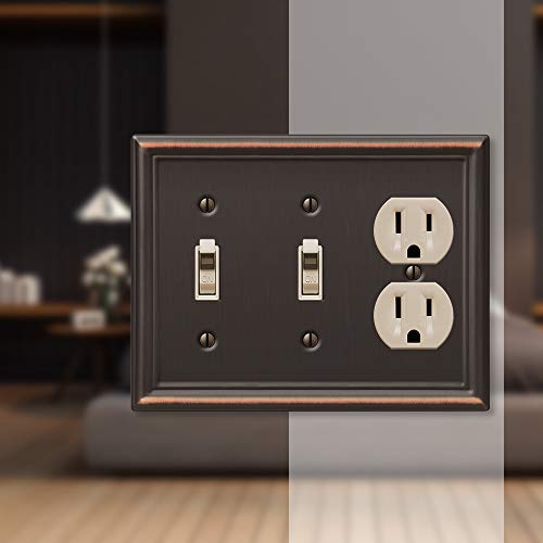 Amerelle 149TTDDB Chelsea Wallplate, 2 Toggle / 1 Duplex, Steel, Aged Bronze, 1-Pack - color: Aged Bronze, size: 2 Toggle / 1 Duplex