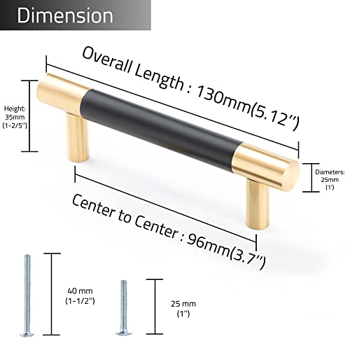 Linkaa 10 Pack 3.7 inch(96mm) Brass Cabinet Handles Gold Drawer Pulls with Black Planting, Kitchen Hardware for Cabinets Cupboard Handles Dresser Knobs Black - size: 96 mm