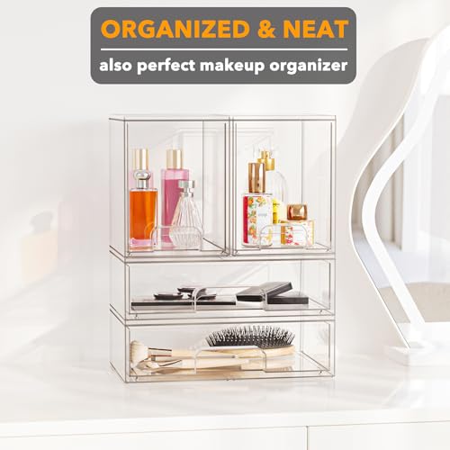 SpaceAid Bottle Storage Organizer Baby - Acrylic Bottles Station Organizer Container, Stackable Clear Drawers for Countertop, Vanity, Bathroom, Cabinet, Pantry Organization, 4 Pack, 2M2L, 14.4" H - size: 14.4"H, 4 Pack, 2M2L