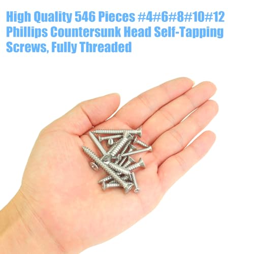 DYWISHKEY 546-Piece Assorted Screws Kit, #4-#10 Self-Tapping Wood Screws - size: #4#6#8#10#12