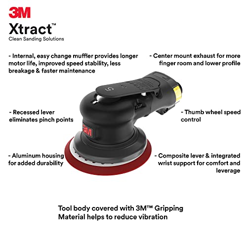 3M Pneumatic Random Orbital Sander, 88952, 6 in, Non-Vacuum, 3/8 in Orbit, Lightweight and Comfortable, 12000 RPM, .28 HP (209W) Motor, Variable Speed - size: 6 in, 3/8 in Orbit, style: Non-Vacuum