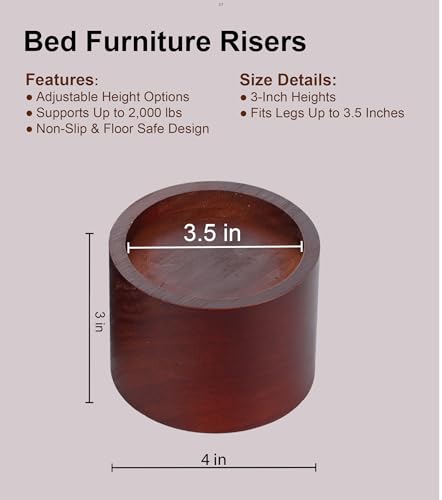 Lufia Solid Pine Wood Bed Risers 3 Inch Lift, Durable Furniture Risers for Beds, Sofas, Desks - Stylish Design, Easy Install, 2,000 Lbs Capacity (3 Inch) - size: 3 Inch