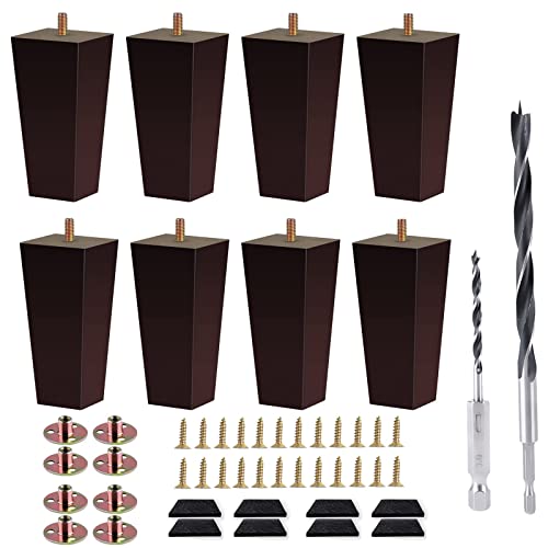 Couch Legs Square Bed Feet, 5 inch, Dark Brown, Set of 8 - color: 8sets, size: 5inch
