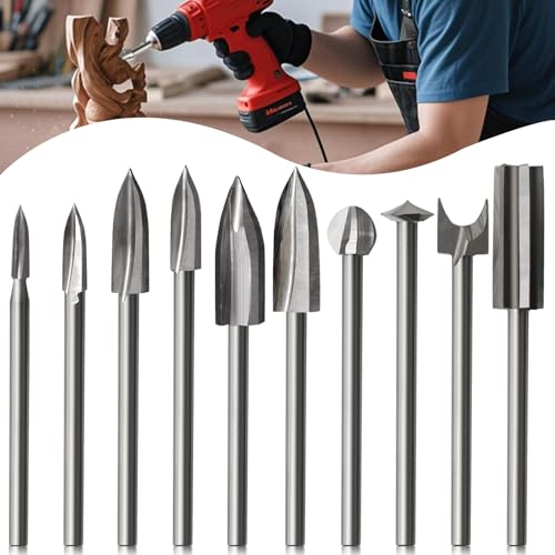 10PCS Wood Carving Drill Bits Set for Dremel Engraving Bits for Wood - style: 【10 PCS】5 Shapes