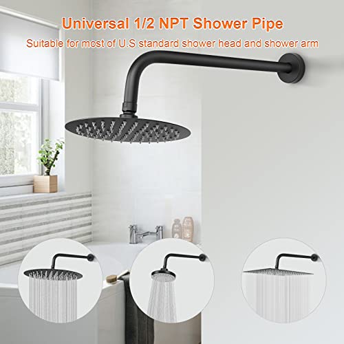 Shower Arm with Flange and Teflon Tape, Wall Mounted Shower Pipe 304 Stainless Steel Extension Arm for Fixed Shower Head & Handheld (15 Inch, Matte Black) - color: Matte Black, style: 15 Inch