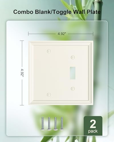 2-Pack Natural Bamboo Fiber Combo Blank/Toggle Light Switch Cover Plate - color: Light Almond, size: 1 Blank/1 Toggle 2PK