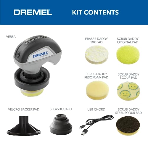 Dremel Versa Power Scrubber Kit with 5 Scrub Daddy Cleaning Sponge Pads - Waterproof Cordless Electric Spin Scrubber, High Speed, Multi-Surface Cleaning for Kitchen, Household, and Bathroom, PC10-07 - style: Versa Kit + 5 Scrub Daddy Pads