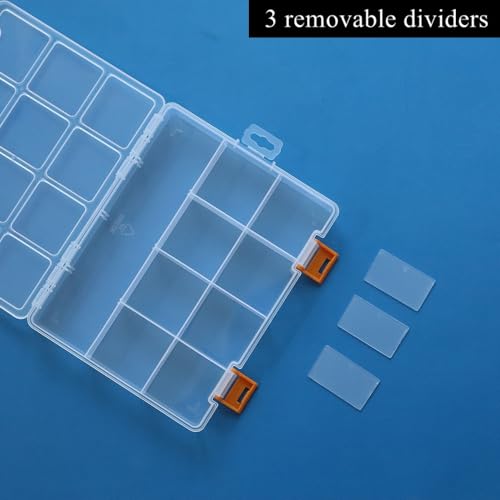 4 Pack 12 Grids Clear Plastic Storage Box with Dividers, Transparent Organizer Container Case for Small Parts, Bead, Button, Jewelry, Diamond, Craft Supplies,Sewing Kit, DIY Accessories - size: 12 Grids