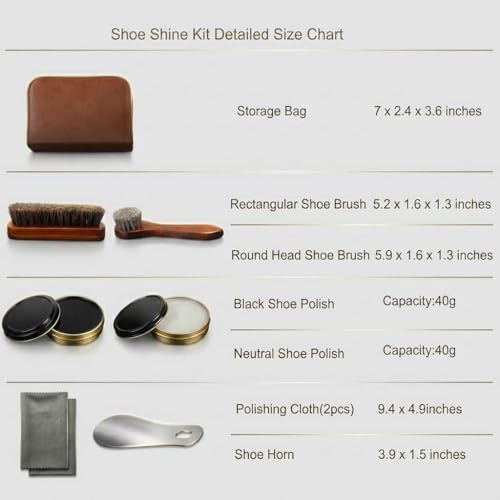 shoe care kit horsehair brush,long-handled round brush,white & black polish,polishing cloth,shoe horn,storage box. - color: White+black