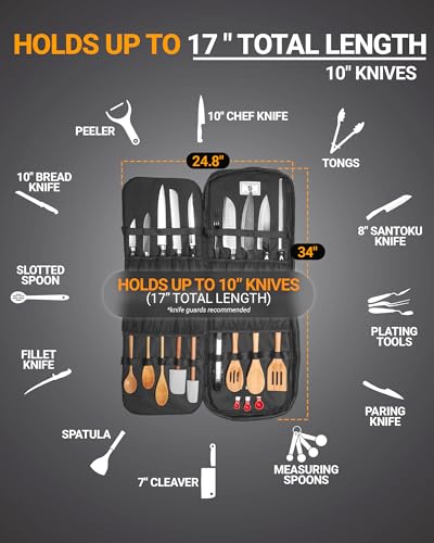 Chef Knife Backpack, Professional Knife Bag for Chefs and Culinary Students, Heritage Design, Reinforced Handles, YKK Zippers, Secure Knife Retention Panels, Durable Water-Resistant Fabric (Black)