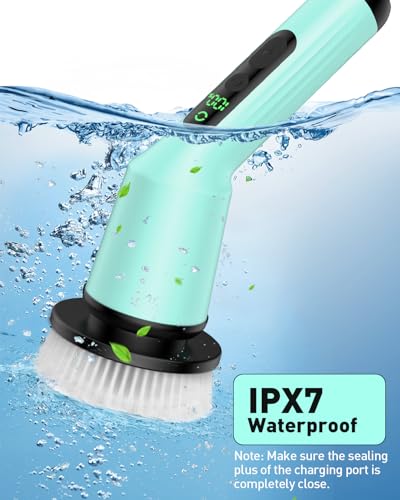 Electric Spin Scrubber for Bathroom, Shower Scrubber with Long Handle - color: Mint Green, size: 8 Brush Heads
