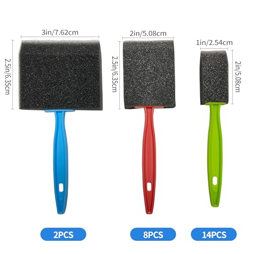 24Pcs Foam Paint Brushes, Sponge Brushes for Painting, (1", 2" and 3") - color: Colorful