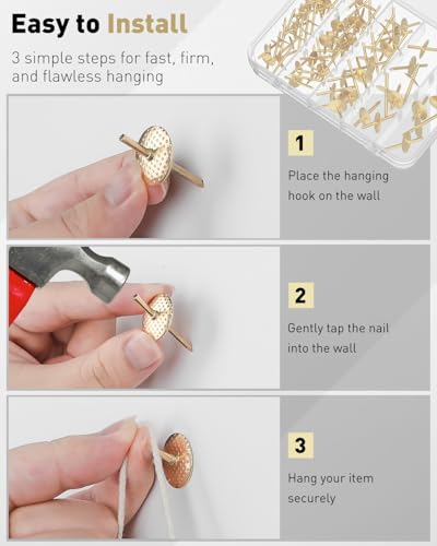 Uniclife 60 Pcs Picture Hangers, Picture Hanging Kit 4 Sizes - size: 60 Pcs, style: Gold