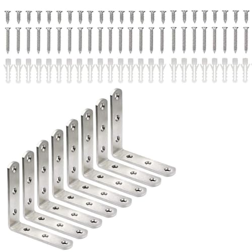 Stainless Steel Corner Bracket - 8 PCS Heavy Duty Right Angle Brackets for Wood Furniture and Metal Joints - 4 x 4 Inch - with Screw - size: 4 x 4 inch 8 pieces