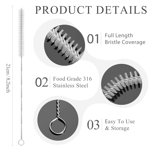 Straw Cleaner Brush, Reusable Metal Handles Straw Cleaning Brush Extra Long for Mug 40, 30, 20 oz, 10mm 15mm Wide for Sippy Cup, Water Bottle and Tubes Pipe