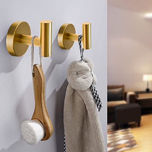Vuzvuv Brushed Gold Stainless Steel Towel Hooks (2-Pack) | SUS304, Waterproof, Heavy Duty, Coat Robe Holder, Hooks for Bathroom Kitchen Hotel - color: Gold Wall Mounted