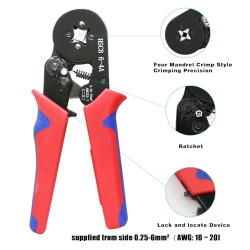 Wire Stripper and Crimping Tool, Automatic wire stripper for AWG10-24 (0.2-6mm2) coils, Self-Adjustable Ratchet Wire Ferrule Plier (6-4A) for AWG23-7 (0.25-10mm²) Terminals and 1900PCS Wire Terminals - size: Crimper+Stripper+1900pcs