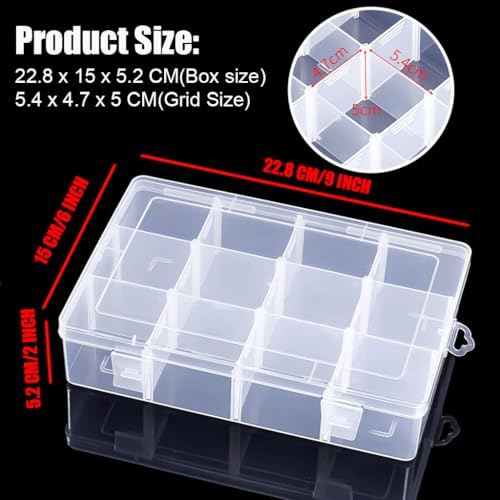 2 Pcs 12 Grids Clear Organizer Box Plastic Storage Container with Adjustable Dividers for Electronics Jewelry Beads Art DIY Crafts Fishing Small Parts - color: 2 Pcs 12 Grids Large