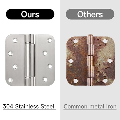 4 Inch Self Closing Door Hinges, 2 Pack, 304 Stainless Steel Spring Hinges - style: S hole - 5/8'' Corners
