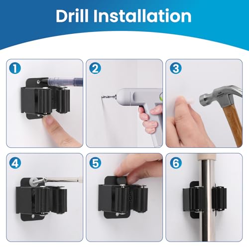 Broom Holder Wall Mount, 7PCS Broom Hanger Wall Mount, Stainless Steel Heavy Duty Mop Holder Broom Mop Hanger Wall with Screws, Garden Outdoor Tool Organizer Rack Broom Hanger (Black) - color: 7pack