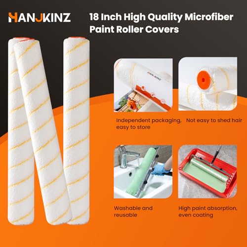 18 Inch Microfiber Paint Roller Covers, 6 Pack, 3/8" Nap - size: 18 Inch,6 Pack