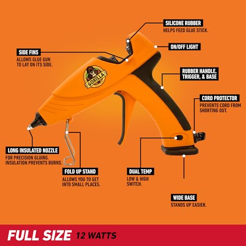 Gorilla Hot Glue Gun Kit, Dual Temp, Includes 45 Sticks - size: Full Size Hot Glue Gun + 45 Sticks