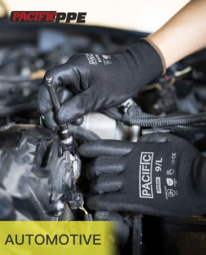 PACIFIC PPE PU Coated Grip Work Gloves, Touchscreen, Seamless Knit, Small - color: Black (18 Pairs), size: Small(Fits like XS)