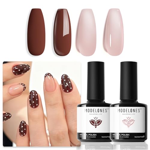 modelones Brown Gel Nail Polish Set 2 Pcs 15 ML Nude Brown - color: A2-Nude Essence