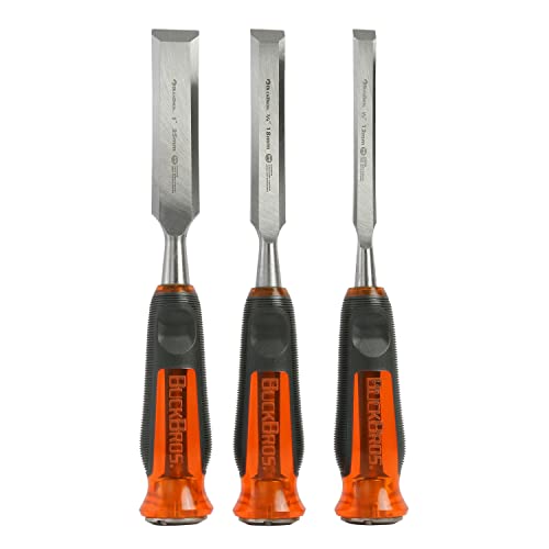Buck Bros. 74830 3-Pc Wood Chisel Set, Full Tang Wood Chisel Sets, Woodworking Tools for Carpentry, Trim, and DIY Projects, Beveled Edge Chisels, Hardened Steel Blades, Non-Slip Handles - size: 1/2", 3/4", and 1"