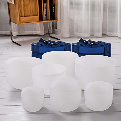 SOLSHINE 6-12 Inch Crystal Singing Bowl Set of 7 For Sound Healing With 2pcs Free Heave Duty Carring Case Crystal Mallet And O-ring Sound Repairer - color: 7Pcs White, size: 6-12 inches