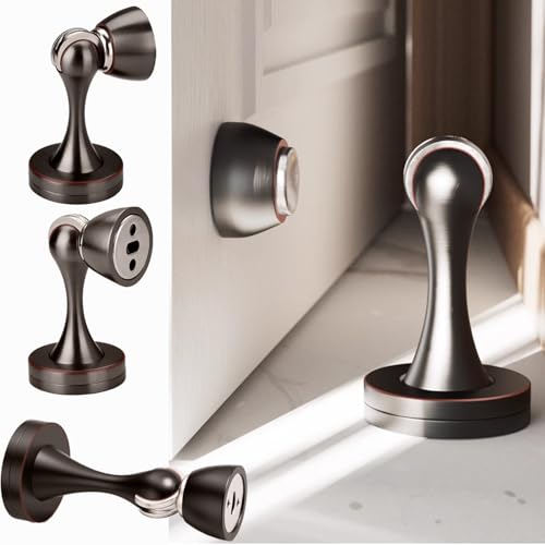 Solid Mental Magnetic Door Stop, Wall Mounted, Oil Rubbed Bronze, 4 PCS - color: 4 PCS Oil Rubbed Bronze