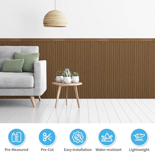 Art3d Beadboard Wainscoting Wall Panel Kit for Wall, 37.8 x 9.84 Inch, Teak | 12-Piece Panels + 4 Edge Trims, 31 Sq.Ft. Coverage, Lightweight, Water-Resistant, Easy to Trim, for Living Room, Bedroom - color: Teak