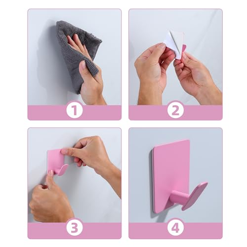 DELITON 4 Pack Towel Hooks - Heavy Duty Wall Hooks for Bathroom, No Damage - color: Light Pink-4