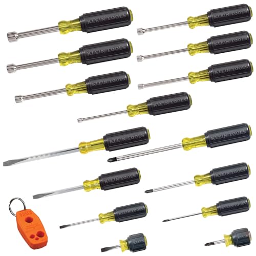 Klein Tools 80021 Tool Set, Screwdriver and Nut Driver Tool Kit with Assorted Tips, Magnetizer / De-Magnetizer, 16-Piece, Home Improvement - style: 16-Piece Screwdriver Set