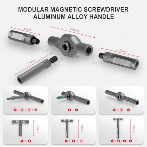 ANVANNA 42 in 1 Magnetic Screwdriver, Screwdriver Set, Multi Bit Ratcheting Screwdriver Set with Storage Case Repair Tool Kit for Computer, Eyeglass, Bicycles, Watch, Ring Doorbell, Furniture and DIY - color: Grey Ratchet