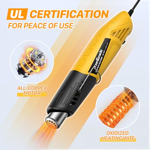 380W Mini Heat Gun, 2-Temp 480°F & 850°F for DIY & Crafts-Yellow - color: Yellow