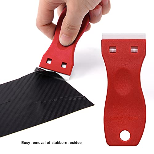 FOSHIO 2PCS Plastic Razor Blade Scraper Tool and 100PCS Plastic Blades for Gasket Remover, Sticker Remover, Labels Decal and Adhesive Remover for Windows and Glass (Red) - color: Red