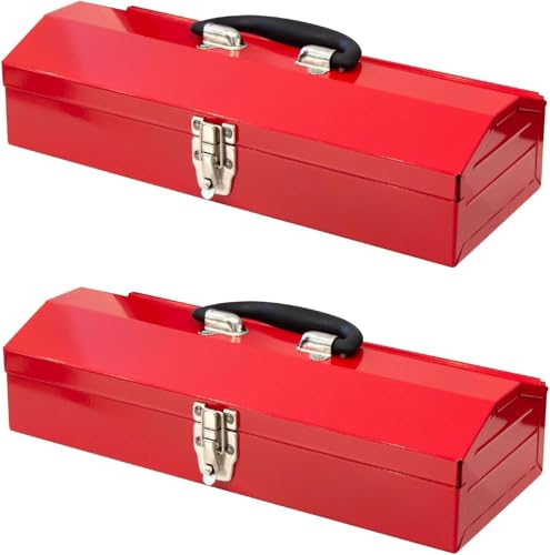 2PCS Portable Tool Box, Metal Tool Box, 4 Non-Slip Foot Pads, Ideal for Trailer, Mechanic, DIY-ers, Car Toolbox, Workshops, Garages, Repair Shops,Red - size: 2P-16.7in-Red