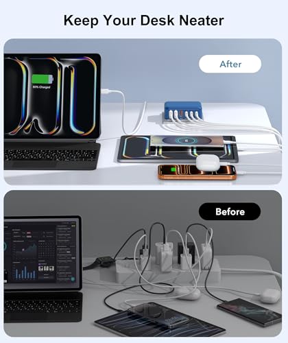 USB C Wall Charger, 100W 6 Port USB C Charging Station Hub Cube Wall Outlet - color: Dark Blue