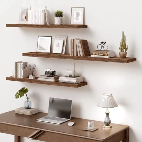 Vivelove 10" Deep Floating Shelves, 24”Wide Set of 2, Rustic Brown - color: Rustic Brown, size: 23.6”wx10.2”dx1.5”h