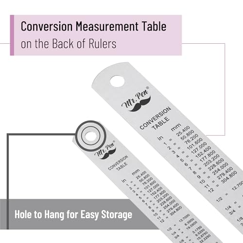 Mr. Pen- Metal Straight Edge Ruler, 2 Pack, 6" and 12", Silver - color: Silver, size: 6, 12 inch