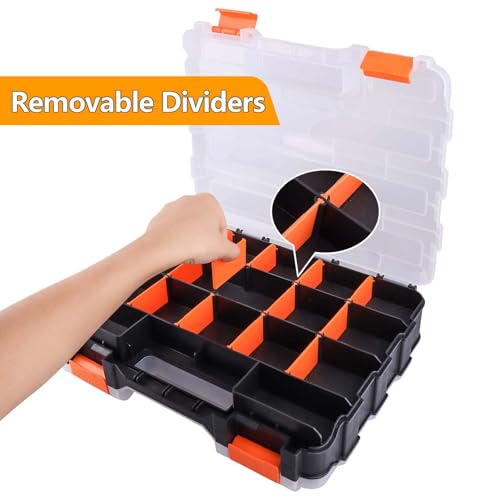 HobbyPark RC Hardware Organizer Box Adjustable Compartments Removable Dividers Durable Plastic Double Side Tools Box Screw Organizer For Nuts, Bolts, Screws, Nails, Small Parts, Tools - size: 12.75" x 10.63" x 3.15"