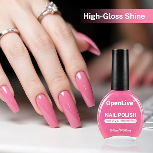 OpenLive 16.5ml Rose Pink Nail Polish Large Volume Quick Drying Nail Polish, Fast Drying and Long Lasting Color Nail Art DIY Home Manicure Gift for Women - color: Rose Pink