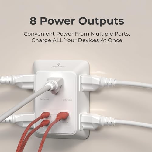 Travel Depot 5-Outlet Wall Outlet Extender with Surge Protector, (White) | 2 USB-C PD & 1 USB-A Charging Ports, 32W Fast Charging, Multi Plug Wall Adapter, 3-Sided Design for Home & Office - color: White