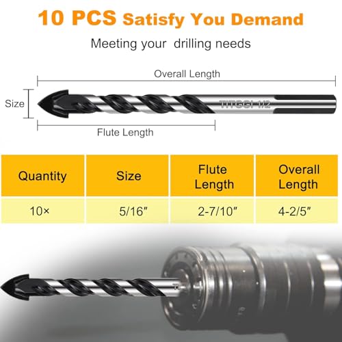 10-Piece 5/16" Masonry Drill Bit Set & Concrete Drill Bit Set - size: 10 pcs 5/16" Masonry Drill Bit Set
