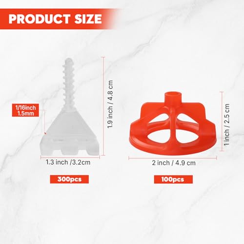 DGSL Tile Leveling System 1/16 Inch, 300 Tile Spacers and 100 Red Cap - size: 1/16 Inch * 300 Base+100 Caps