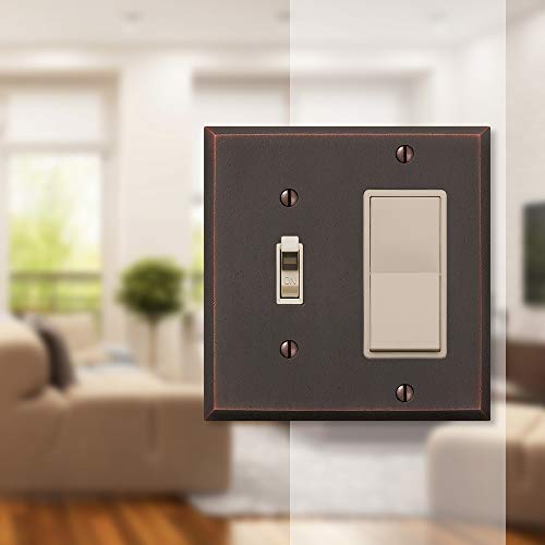 Amerelle Manhattan Single Toggle/Single Rocker Cast Metal Wallplate in Aged Bronze, 1 Toggle / 1 Rocker - size: 1 Toggle / 1 Rocker