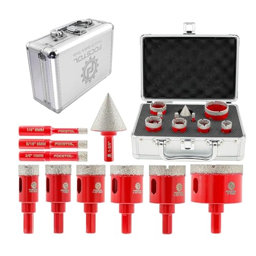 Diamond Core Drill Bits Set - FOCSTOL 10pcs (6/8/10/20/25/28/32/35/50mm+35mm Beveling Chamfer Bit) Hole Saw Kit with Triangle Shank for Porcelain Tile Ceramic Granite Marble - size: KIT8